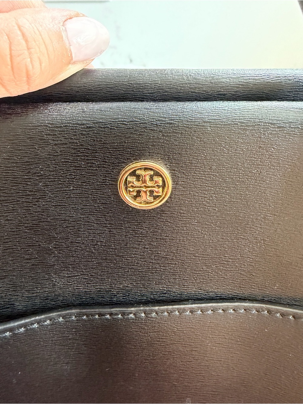 Tory Burch Black Leather Tote with Gold Logo - Picture 5 of 6